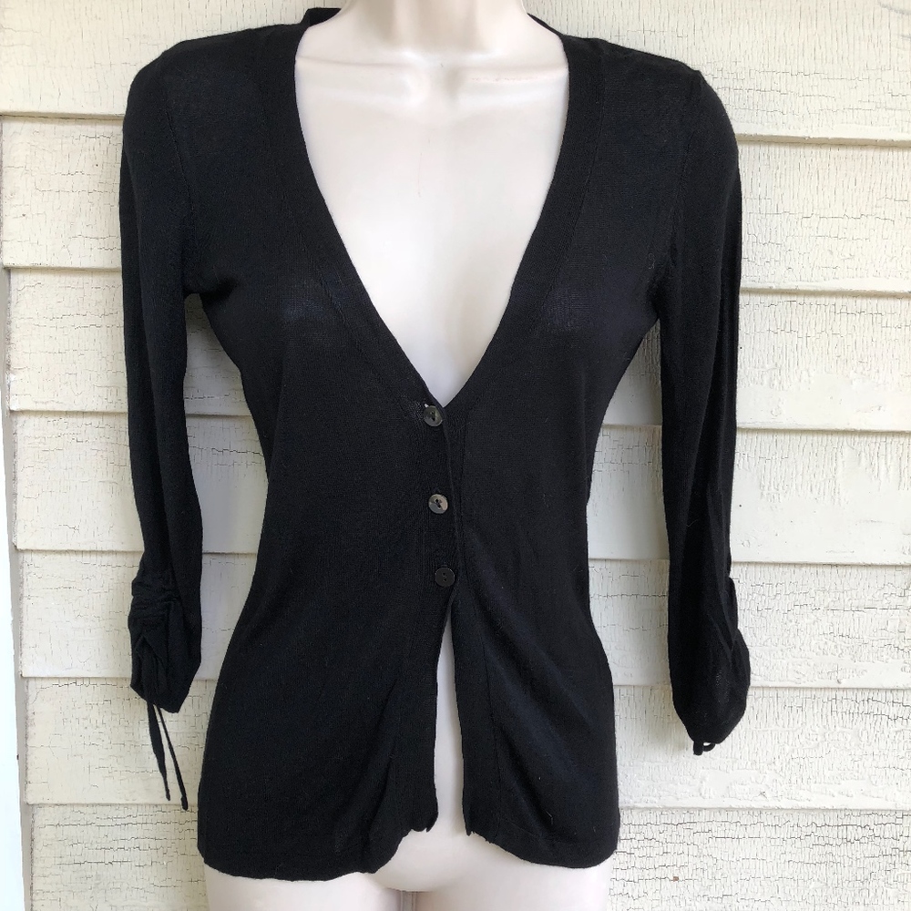 KAFFE black viscose 3/4 sleeve drawstring sl top